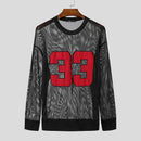 INCERUN Mens Digital Print Textured Long-Sleeve T-Shirt Fashion Mesh Fabric Matching Top Loose Fit Plus Size S-5XL