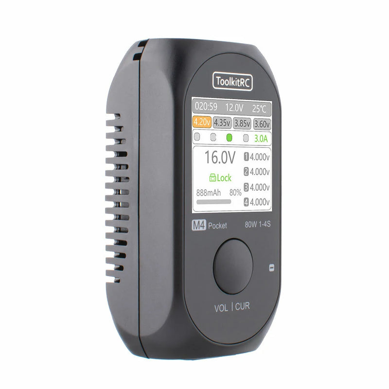 ToolkitRC M4P Pocket DC 80W 5A XT30 XT60 Input USB-C Input/Output Charger for 1-4S LiPo Battery Quick Charger Function