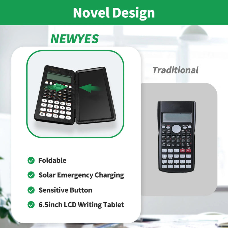 NEWYES 991MS 6.5 Inches Scientific Calculator with LCD Writing Tablet and 349 Functions Solar Energy Science Calculators Notepad Professional Foldable Calculators for School Students Office Assistant