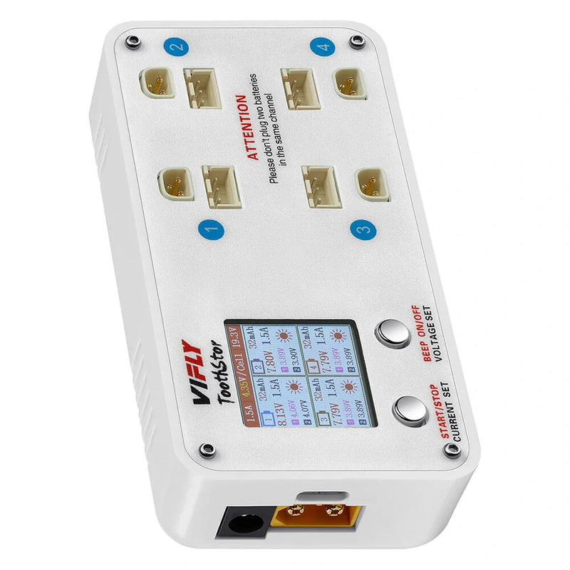 VIFLY ToothStor 4 Port 2S Balance Charger with Storage Mode for RC FPV Freestyle Cinewhoop Drone DIY Parts