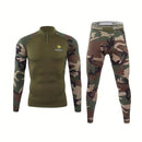 TENGOO Outdoor Sports Mens Camouflage Underwear Set Camo Training Long Sleeve Tops + Pants Suit Fitness Camping Hiking Hunting Underwear Clothes for Men