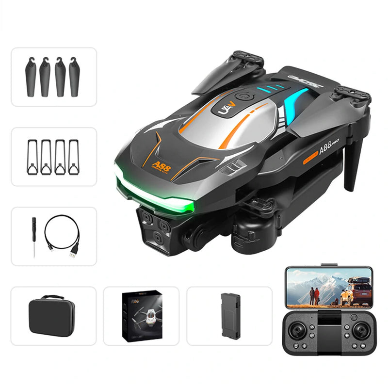 YCRC A88 PRO WiFi FPV with 3 HD Lens Optical Flow Positioning Cool Gradient Lighting Foldable RC Drone Quadcopter RTF