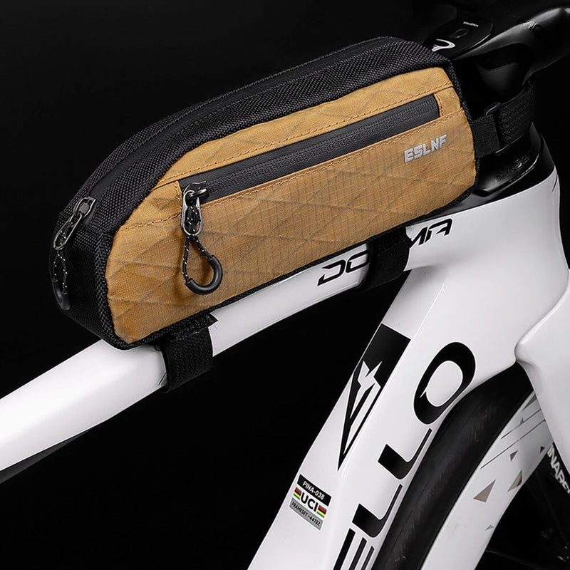 ESLNF Portable Bike Tube Bag Waterproof Big Capacity Top Zipper Hook Loop Strap Installation Nylon Bicycle Frame Bag for MTB Outdoor Riding