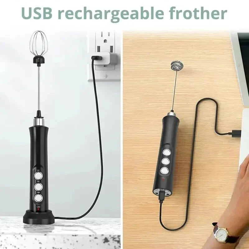 1200mAh Handheld Electric Egg Beater Coffee Milk Frother 3 Speeds Cordless Rechargeable Electric Milk Frother Handheld Foam Maker for Cappuccino Hot Chocolate