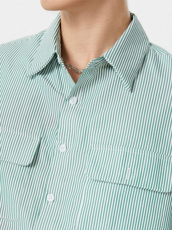 INCERUN Mes Daily Casual Striped Shirt with Double Breast Pocket