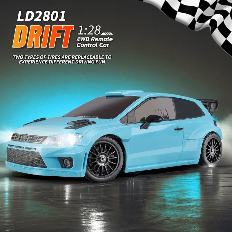 LDRC 2801 RTR 1/28 2.4G 4WD RC Car Drift for POLO R LED Light On-Road Full Proportional Racing Vehicles Models Toys 3.7V 1s Battery