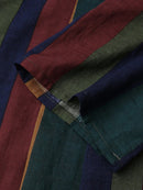 Women Vintage Striped Artsy O-Neck Short Sleeve Green Mid-Calf Length Dress