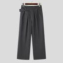 INCERUN Men Solid Color Straight Legged Pants Loose Fit Casual Hook Loop Zipper Long Trousers Large Size for Big Men S-5XL