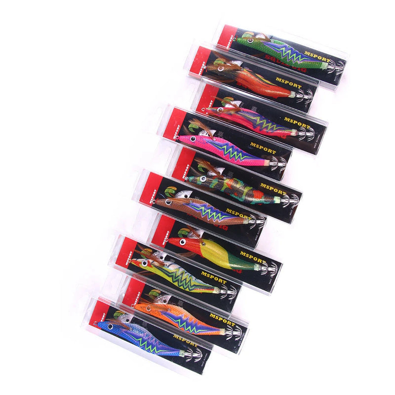 ZANLURE 10pcs Luminous Wooden Shrimp Fishing Lures Artificial Squid Hook Hard Bait for Octopus Cuttlefish