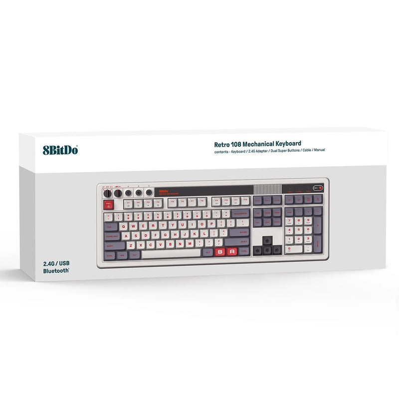 8BitDo Retro108 Tri-mode Mechanical Gaming Keyboard 108 Keys  with Programmable Keys Top-mount Structure Hot Swappable PBT Dye-Sublimation N-Key Rollover E-sports PC Gamer Keyboards