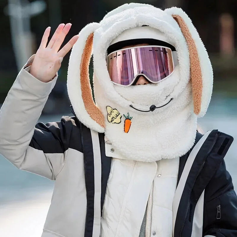 Cycling Caps Masks Rabbit Ear Helmet Winter Warm Ski Cover Comfortable Soft Fleece Skiing Head Warmer Cartoon Cute Decorative Hat