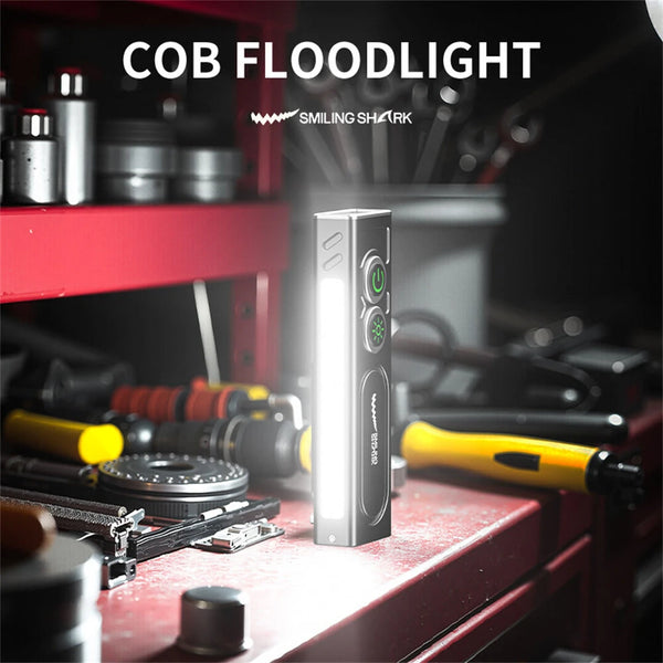 SMILING SHARK Multifunctional Type-C Rechargeable Flashlight With Green Beam Light UV Light and Side Lights Waterproof with Magnetic Repair Work Lamp for Outdoor Fishing Hiking