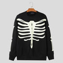 INCERUN Mens Skeleton Print Color Block Long Sleeve Hoodie Fashion Loose Fit Crew Neck Fall Top for Male S 5XL
