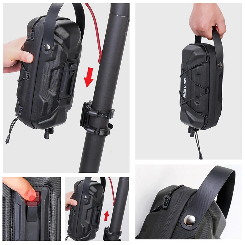 WILD MAN 2L EVA Hard Shell Scooter Handlebar Bag Waterproof Large Capacity Reflective Quick Release Handlebar Bag for Bike Electric Scooter Motorcycle