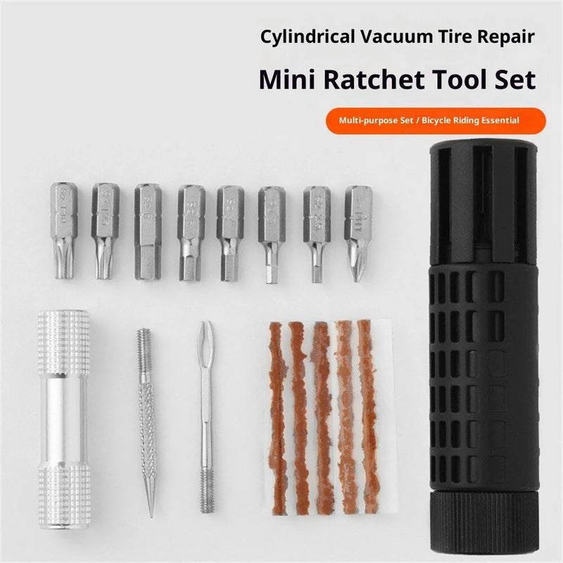 BENGGUO Bicycle Repair Tool Cylindrical Vacuum Tire Repair Portable Mini Ratchet Tool Set Cycling Repair Equipment