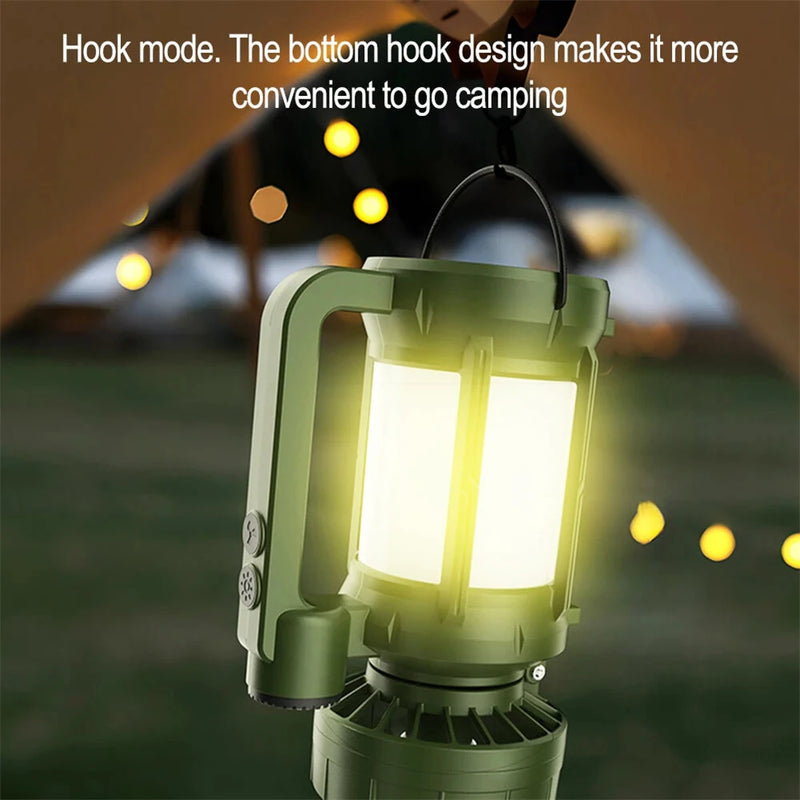 IPRee All-in One Portable Solar Powered Handheld Flashlight Mini Fan Camping Lantern Type-C Charging Built In Battery Travel Camping Tent Light LED Torch