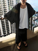 Mens Solid Cotton Loose 3/4 Sleeve Kimono