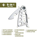 IPRee 9in1 13in1 Mini Multifunction Wrench & Bottle Opener Compact Card Tool Stainless Steel Climbing Carabiner EDC Keychain Gear Rope Cutter Camping Hiking Outdoor Tools