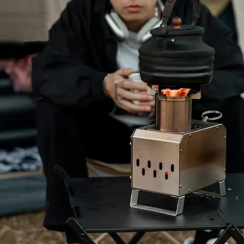 IPRee MOUNTAINHIKER Portable Square Wood Stove Stainless Steel Stove Fire Pit Heater Outdoor Picnic Hiking Camping Wood Burner Stove
