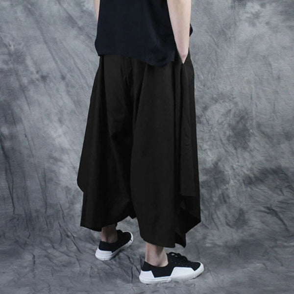 INCERUN Men Black Pant Fashion Casual Loose Fit Irregular Pant Skirt Spring Summer Mens Elastic Black Streetwear Pants