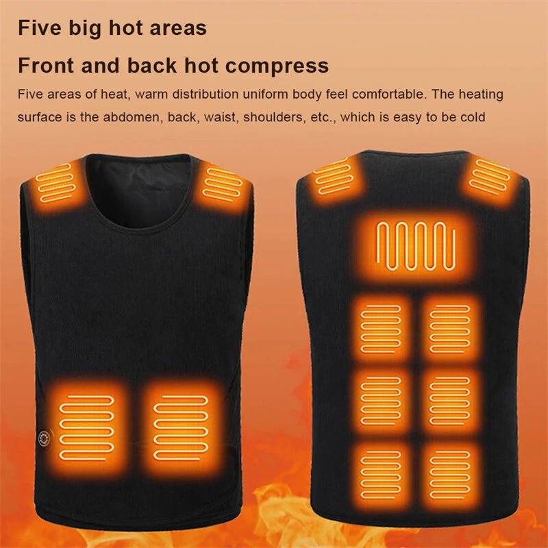 TENGOO HZB-11 11 Areas Heated Vest Men Women USB Electric Self Heating Vest with Adjustable Belt Warming Waistcoat Heated Jacket Washable Thermal Winter Clothes