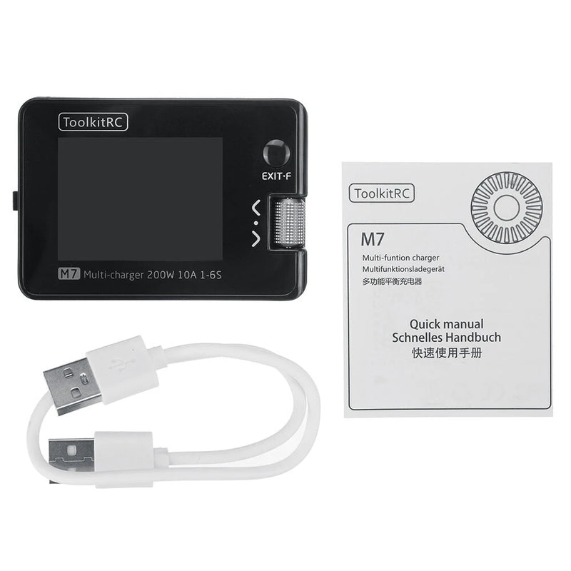 ToolkitRC M7 200W 10A DC Balance Charger Discharger for 1-6S Lipo Battery with With Voltage Servo Checker ESC Tester Receiver Signal Tester Quick Charger Function