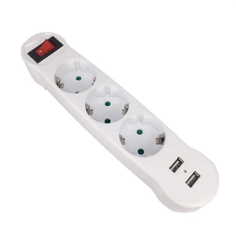 1PCS Dual USB Ports 1 to 3 Way EU Standard Power Adapter Socket Strip Porous Terminal Board 16A Conversion Plug