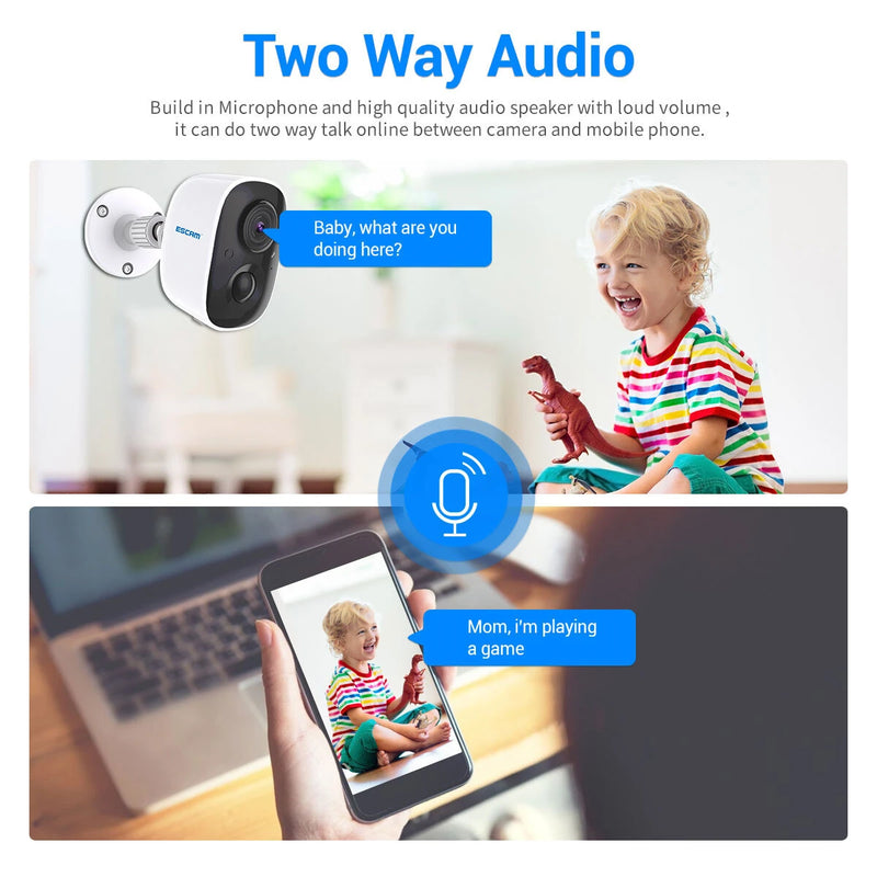 ESCAM G14 3MP Full HD WiFi IP Camera AI Recognition H.265 Rechargeable Battery PIR Alarm Cloud Storage Night Vision Two Way Audio PIR Motion Detection