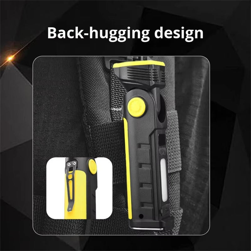 Powerful Dual Light Source Flashlight Handheld Folding Lamp Camping Working Torch USB Charging Digital Display with Magnet Car Inspection Outdoor Red Warning Flash Light