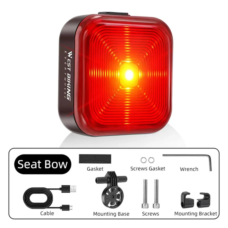 WEST BIKING 20LM LED Square Bicycle Taillight Type-C Charging Waterproof 5 Modes Warning Bike Rear Light for MTB Seat Post/Saddle
