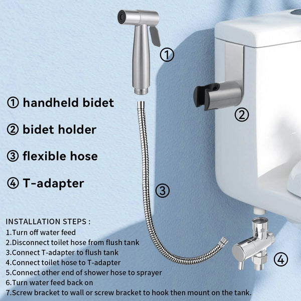BVSOIVIA Handheld Toilet Bidet Sprayer Set Kit Stainless Steel Hand Bidet faucet Bathroom Hand Sprayer Shower Head