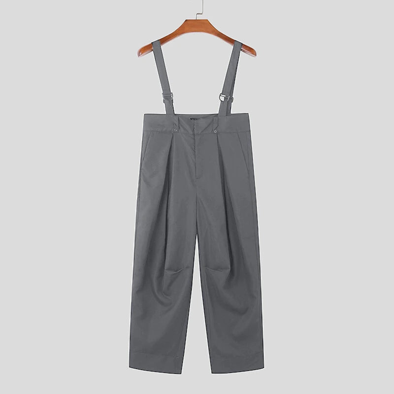 INCERUN Men Solid Color Casual Overalls with Pockets, Loose Fit Workwear Jumpsuit With Adjustable Straps