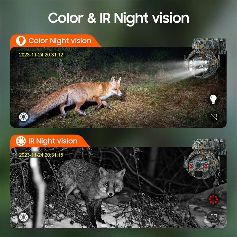 3MP 4G Solar Powered Cameras WIFI Wireless Outdoors 360 View Animal Monitoring Camouflage PTZ Security Camera