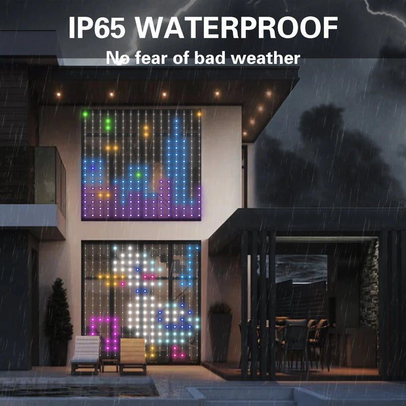 iDeal LED Control Intelligent Colorful Point Control Curtain Light 160x160cm Smart Curtain Lamp 256PCS RGB Lamp Bead IP65 Waterproof