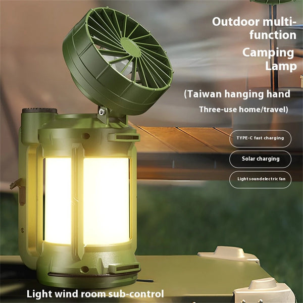 IPRee All-in One Portable Solar Powered Handheld Flashlight Mini Fan Camping Lantern Type-C Charging Built In Battery Travel Camping Tent Light LED Torch