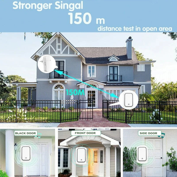 1 to 1 Home Wireless Doorbell IP68 Waterproof 38 Kinds Ringtones 4-level Volume Adjustable EU Plug Self-powered Button Music Doorbell