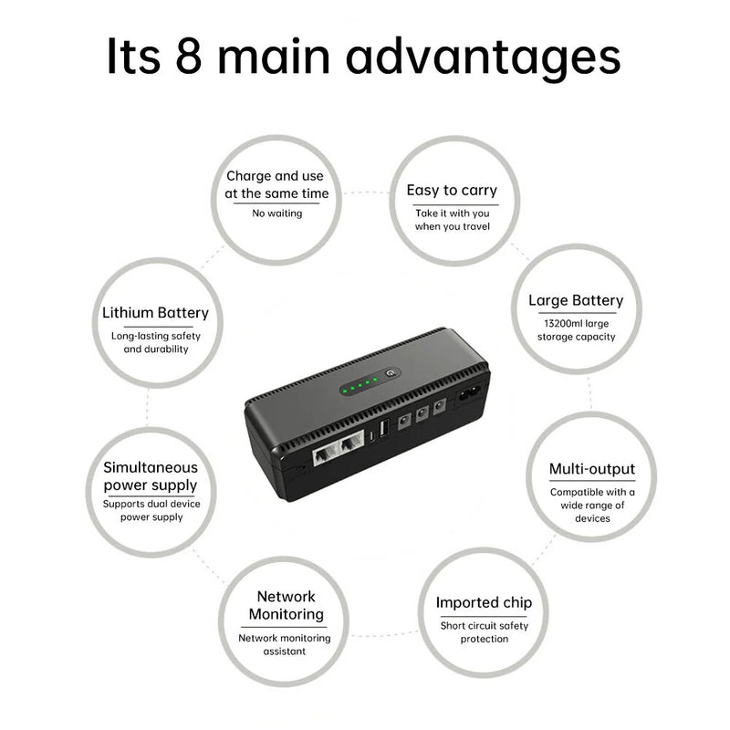 DCL-18W Mini DC Power Supply UPS 18W 8800mAh/10400mAh USB Type-C 5V/2A DC POE 15V/0.6A 24V/0.4A Input 100-240V for Network Devices