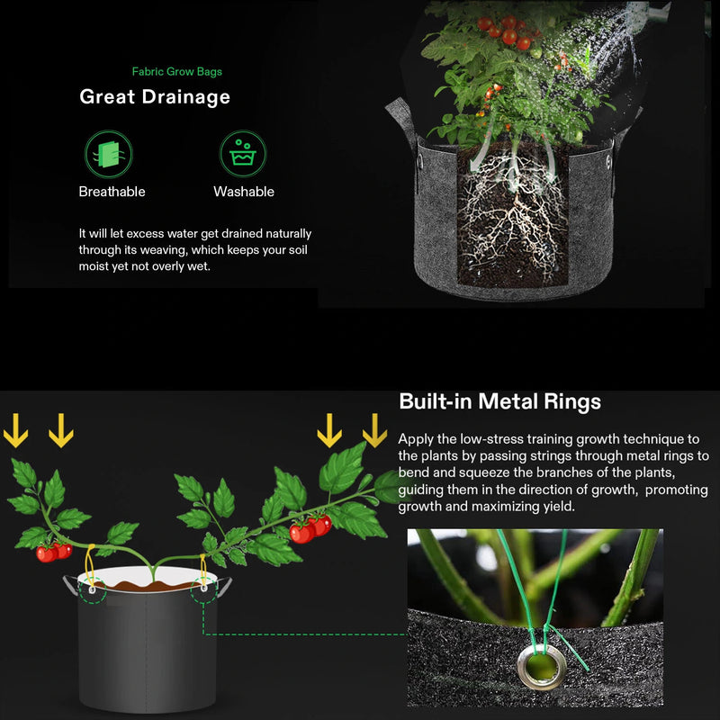 1PCS 5/10 Gallon Grow Bags Heav Duty Thickened Nonwoven Plant Fabric Pots With Handals