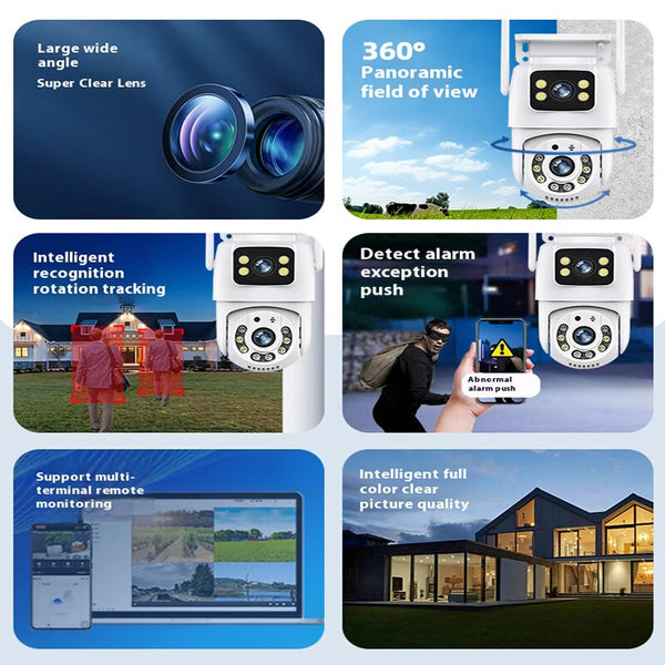 Y21 2MP+2MP Wireless Dual Lens Security Camera 360 Panoramic AI Tracking Color Night Vision Two-Way Audio Waterproof Motion Detection Real-Time Alerts Outdoor Surveillance Cameras