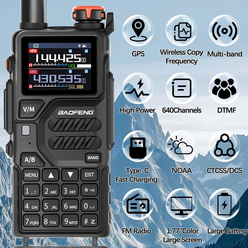 Baofeng UV-K5 Pro 10W GPS Walkie Talkie Wireless Copy Frequency Type-C DTMF Long Range Air Band Ham Two Way Radio for Camping