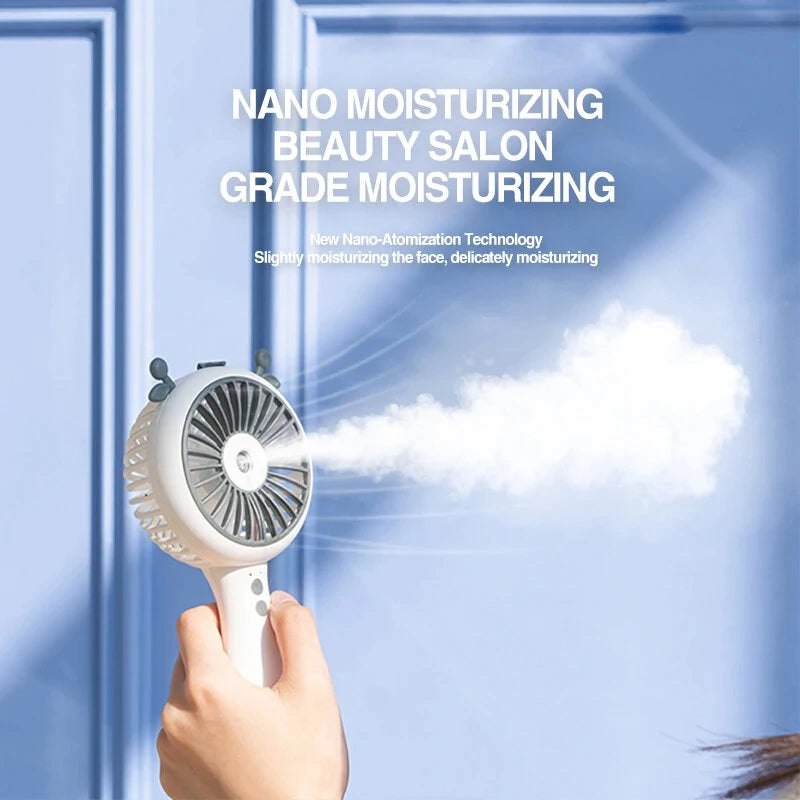 500mAh 3 Speed Mini Portable Electric Fan Spray Water Misting Camping USB Air Conditioner Rechargeable Cordless Cooling Handheld Fan