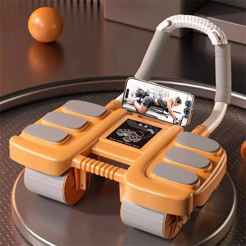 Bominfit 4 Wheel 6 Elbow Support Smart Brakes Abdominal Exerciser with Phone Holder Auto Silent Rebound Home Gym Fitness Equipment for Exercise Abs