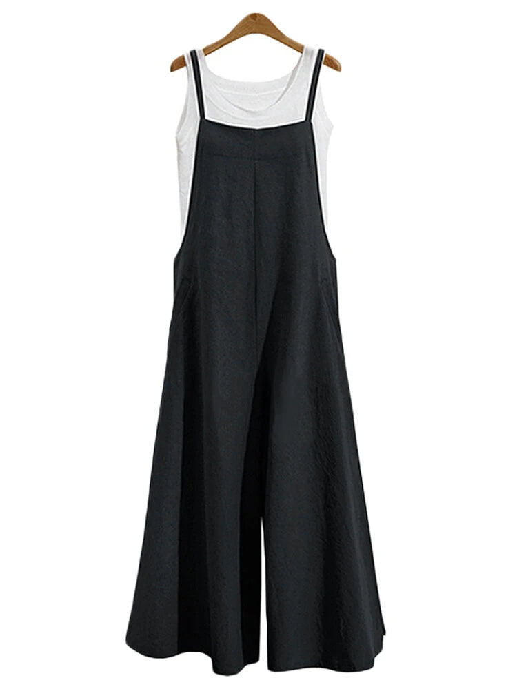 ZANZEA Plus Size Women Overalls Bib Pants Loose Pockets Jumpsuit