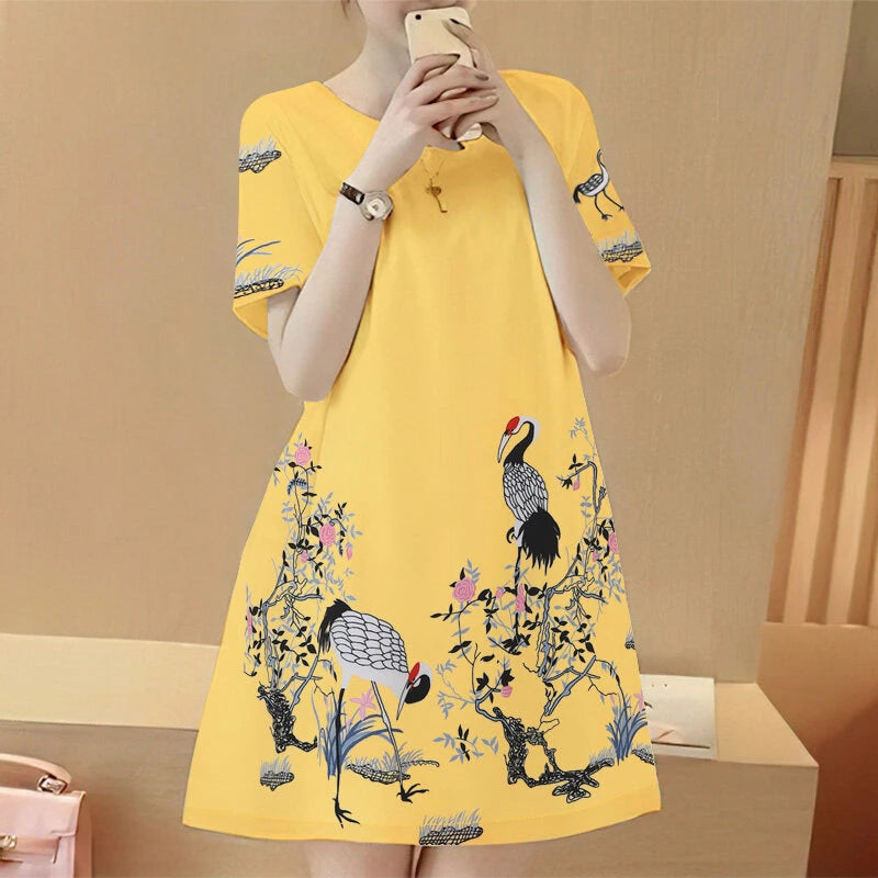 ZANZEA Elegant Style Women's Dresses Casual Short Sleeved Party Floral Printed Loose Mini A-Line Dress