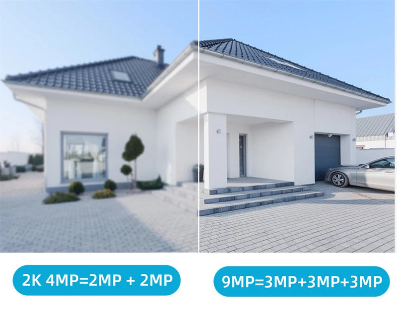 Three Lens 9MP HD 8X Zoom Security Camera WiFi Outdoor IP66 Waterproof Human Detection Night Vision Two Way Audio Smart Tracking ICSEE App Camera