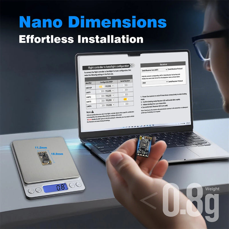 STARTRC CR8 2.4GHz ELRS 0.8g Ultra Lightweight Long Range Low Latency Nano Receiver for FPV Racer Drone RC Airplane Helicopter