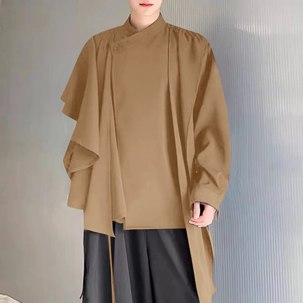 INCERUN Men Irregular Long Sleeve Shirts Fashion Solid Color Lapel Top for Men Spring Fall Large Size S-5XL