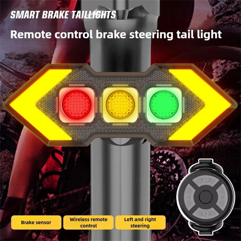 BIKIGHT Wireless Remote Control Left Right Turn Signals Bicycle Taillight Intelligent Brake Sensing Safety Warning Cycling Light Type-C Charging Bike Rear Lights for MTB Night Riding