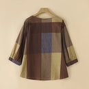ZANZEA Women Retro Casual 3/4 Sleeve O Neck Shirt Top Plaid Loose Summer Ladylike Blouses