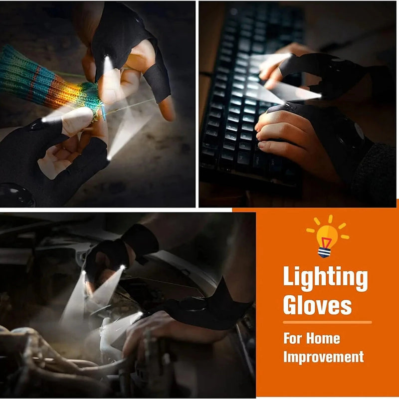 ZANLURE LED Flashlight Fishing Half Finger Gloves for Outdoor Night Cycling Camping Hiking Sports Gloves with Lamp Lighting